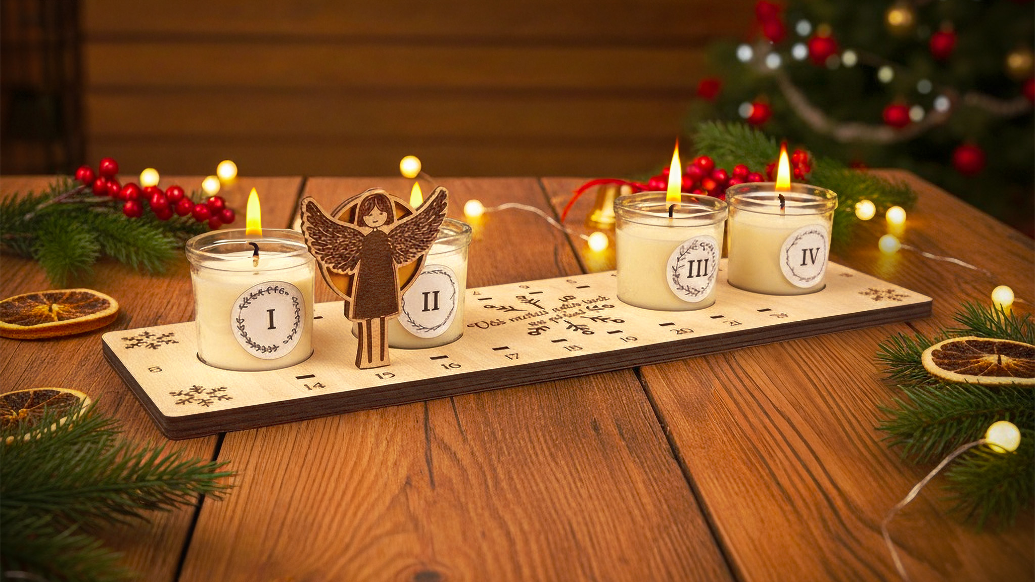 Adventní svícen s vaším motivem, kalendářem a časoměrkou
